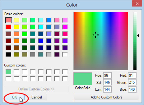 Click OK to add the custom color(s) to your color palette.