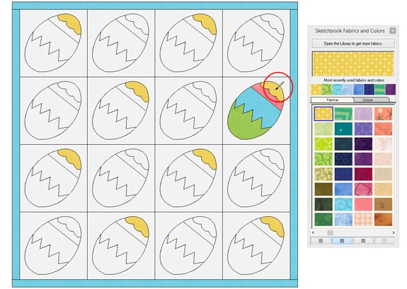 Use Alt+click (Windows) or Option+click (Mac) to set the color or fabric in all matching blocks in alternating positions. 
