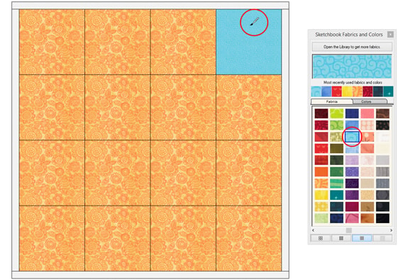 Select a new fabric from the palette, then click on the fabric block you want to replace.
