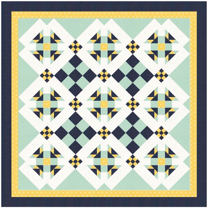 The original quilt has a navy border with some navy patches. 