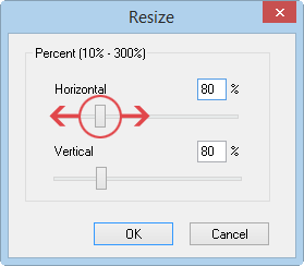 Use the sliders to resize the width and the height. 